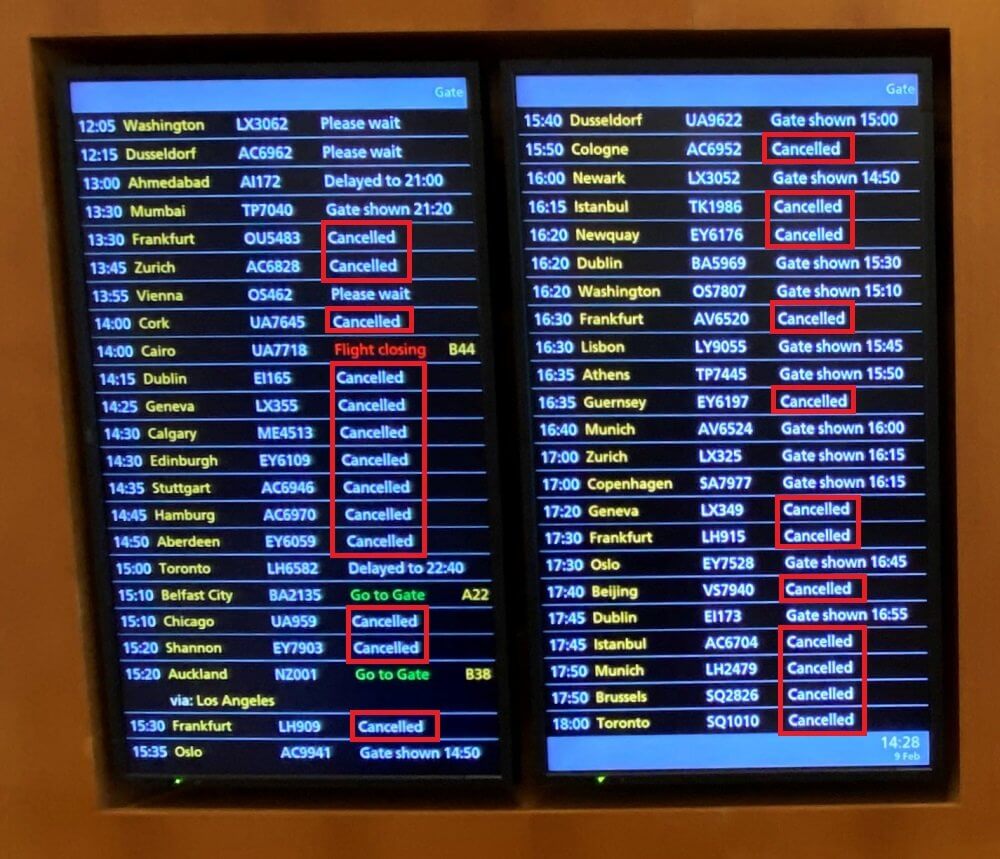暴風下でのヒースロー空港の運行情報