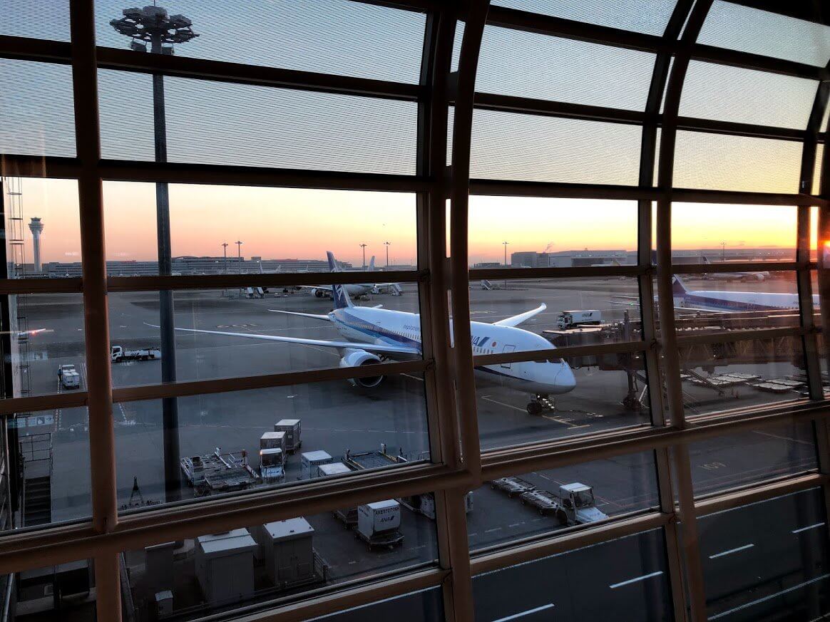 羽田空港国際線ターミナルに駐機するANA飛行機